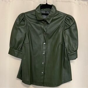 Vero Moda Dark Green Vegan Leather Snap Button Closure Shirt
